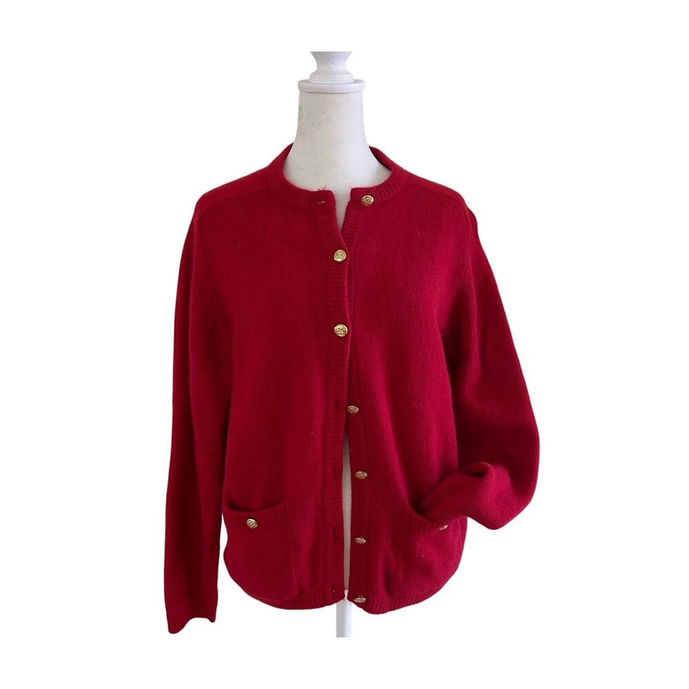 Lord & Taylor Cardigan Womens M Red Wool Gold Button Preppy Sweater Vintage - Picture 3 of 11